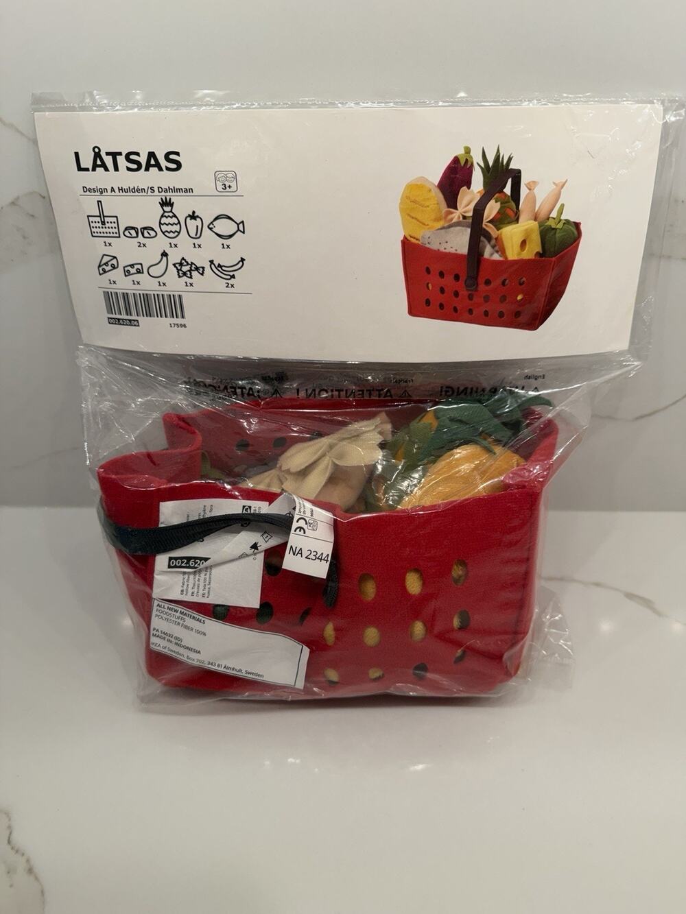 IKEA LÅTSAS 12 piece shopping basket set Kids Pretend Play soft toy, NWT